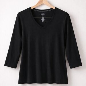 St. John's Bay Black Long Sleeve V-Neck Top